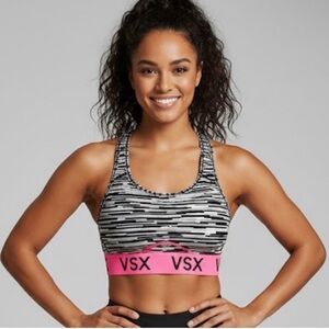 VSX Striped Black and Pink Sports Bra